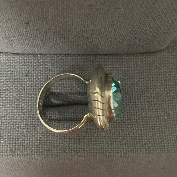Vintage Sterling 925 silver cocktail ring with aquamarine stone. Size 8 - Picture 4 of 12